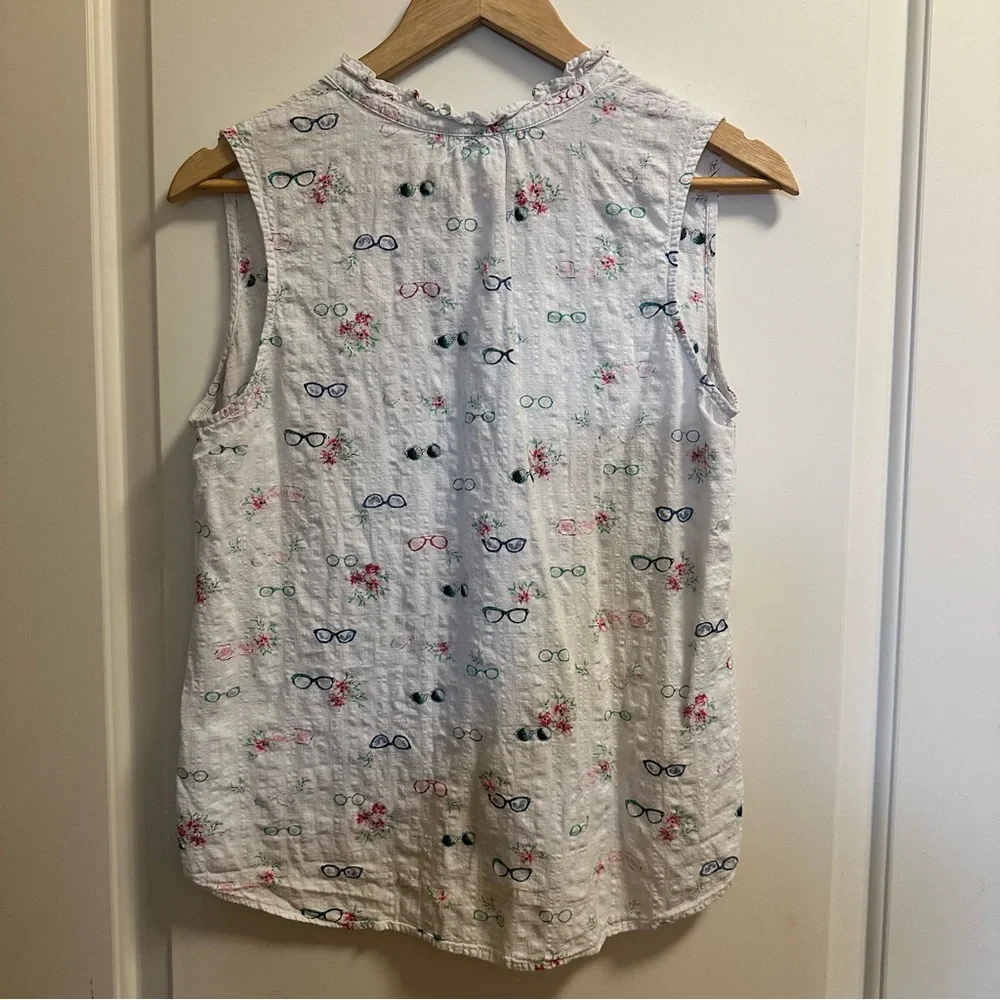 Van Heusen Floral and Glasses Print Sleeveless Cotton Blouse Medium - Picture 3 of 5